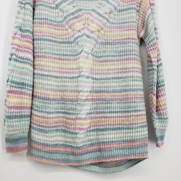 3/$25 Lauren Conrad Cable Knit Pullover Sweater XS Womens Striped Pastel - Picture 6 of 8